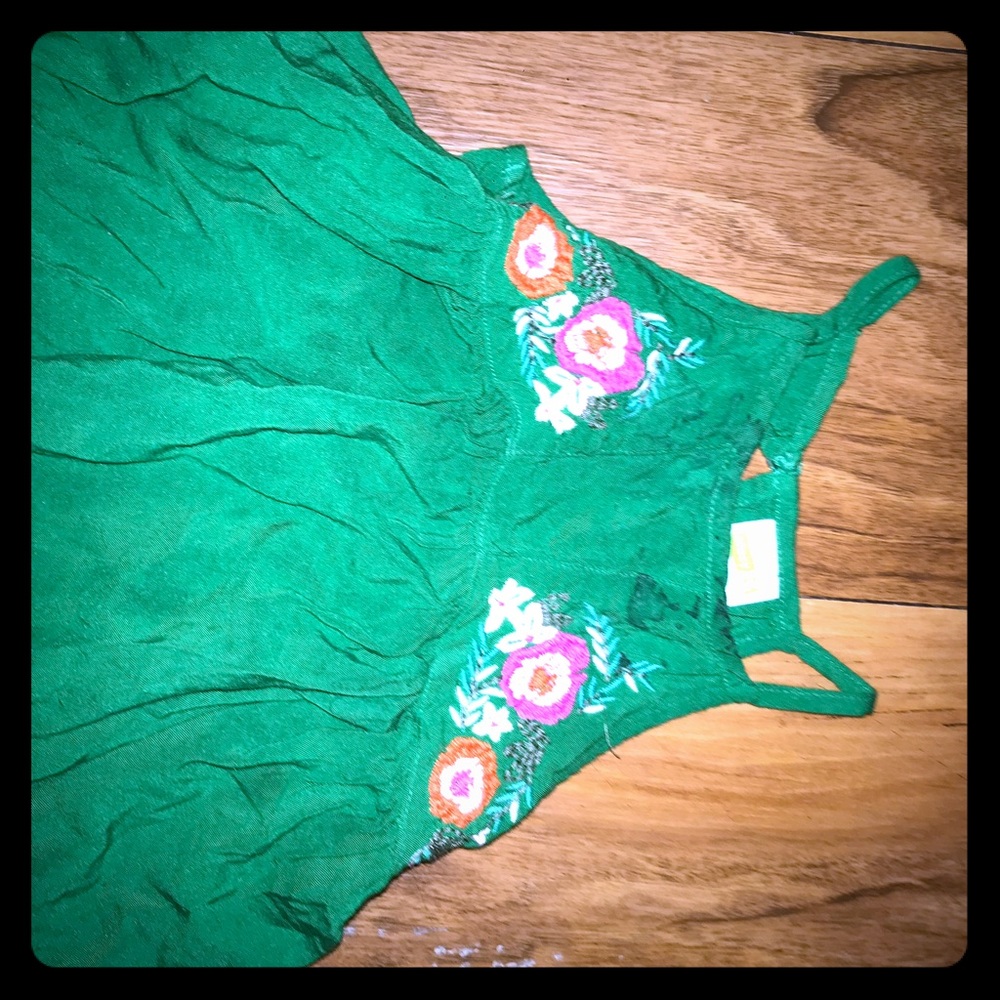 Green dress with flowers beautiful embroidery.